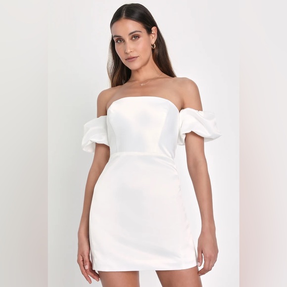 White satin off the shoulder dress, size L - Picture 1 of 3